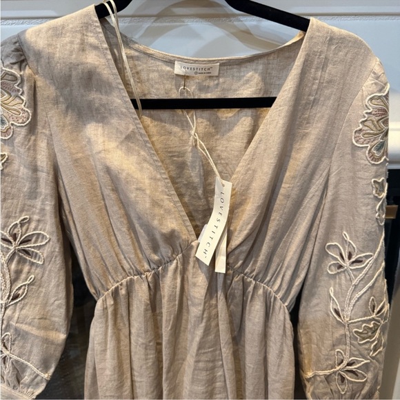 Love Stitch Shiloh Beige Embroidered V-Neck Mini Dress - Picture 4 of 6